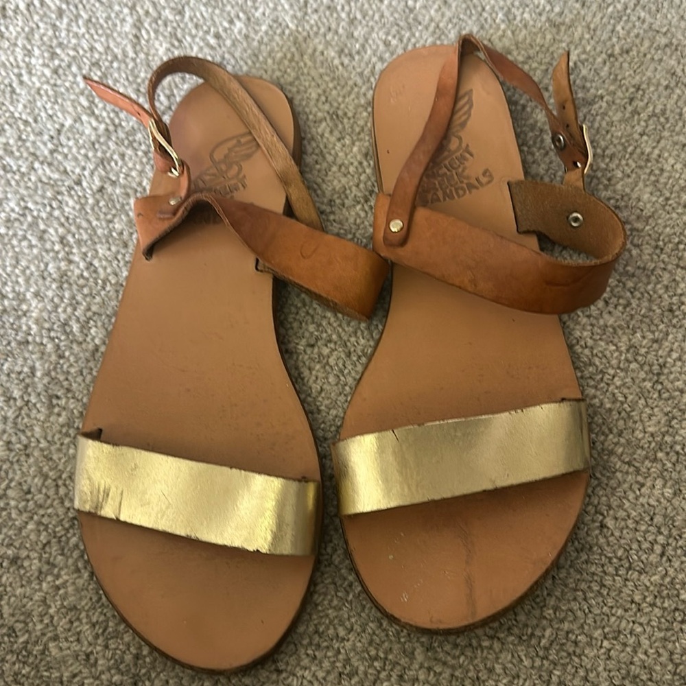 Ancient Greek tan and gold sandals
